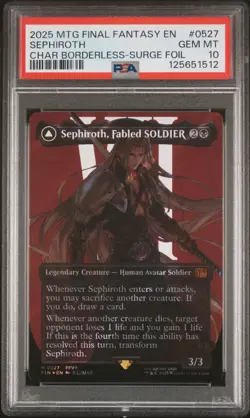 2025 MTG FINAL FANTASY SURGE FOIL #0527 SEPHIROTH, FABLED SOLDIER PSA 10 - Image 1