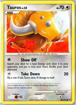 Pokemon Card - Tauros 98/127 Platinum Common Moderately Played - Image 1