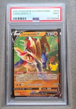 POKEMON CARD ZAMAZENTA V ULTRA RARE 18 CELEBRATIONS #18 GRADED PSA 9 MINT - Image 1