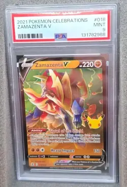 POKEMON CARD ZAMAZENTA V ULTRA RARE 18 CELEBRATIONS #18 GRADED PSA 9 MINT - Image 2