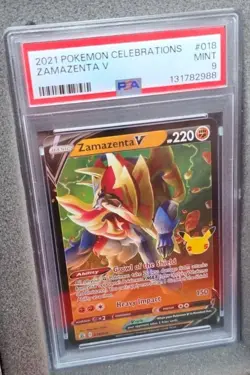 POKEMON CARD ZAMAZENTA V ULTRA RARE 18 CELEBRATIONS #18 GRADED PSA 9 MINT - Image 3