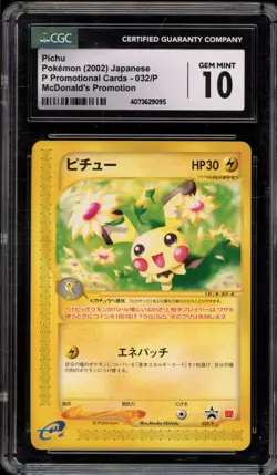Pokemon 2002 Pichu McDonald's Japanese Promo 032/P CGC 10 Gem Mint - Image 1
