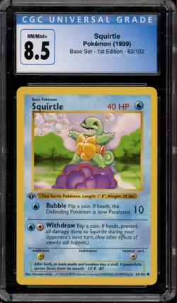 Pokemon Squirtle Base Set Shadowless 1st Edition #63 CGC 8.5 - Image 1