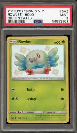 Pokemon Rowlet Hidden Fates Holo Rare #SV2 PSA 9 Mint - Image 1