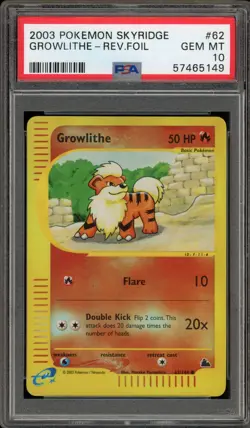 Pokemon Growlithe Skyridge Reverse Holo #62 PSA 10 Gem Mint - Image 1