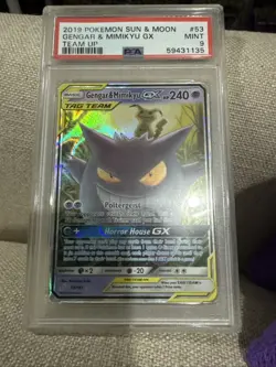 PSA 9 Gengar & Mimikyu Gx 53/181 Team Up Holo Rare Tag Team POKEMON - Image 1