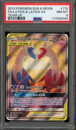 2019 Latias & Latios GX Team Up Full Alt Art #170 PSA 8 Pokemon TCG Sun And Moon - Image 1