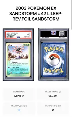 2003 POKEMON EX SANDSTORM #42 LILEEP-REVERSE FOIL PSA 9 - Image 1
