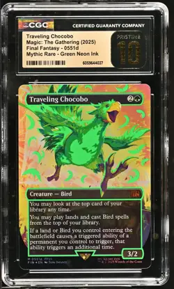 TRAVELING CHOCOBO Final Fantasy Borderless Neon Ink Green CGC Pristine 10 MTG - Image 1