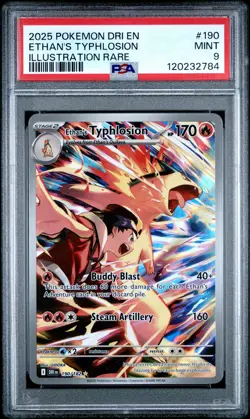 2025 POKEMON DRI EN-DESTINED RIVALS ILLUSTRATION RARE ETHAN'S TYPHLOSION PSA 9 - Image 1