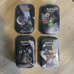 Pokemon Scarlet & Violet Black Bolt & White Flare 4X MINI TIN Lot Factory Sealed - Image 1