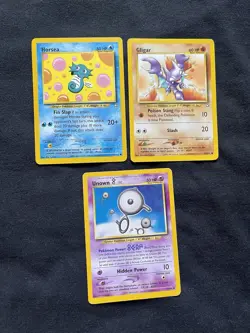 Pokemon Neo 3 Card Lot - Horsea 62/111, Gligar 59/111, Unown B 39/64 - Image 1