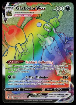 Pokemon Card - Garbodor VMAX Evolving Skies 216/203 Rainbow Rare - Image 1