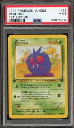 Pokemon Venonat Jungle 1st Edition #63 PSA 9 Mint - Image 1