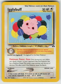 Igglybuff 40/75 Uncommon Neo Discovery Pokemon Unlimited Moderately Played - Image 1