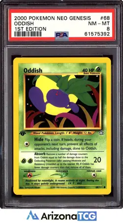 Pokemon 2000 Oddish 68/111 1st Edition Neo Genesis PSA 8 - Image 1