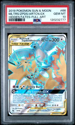 2019 POKEMON S&M HIDDEN FATES FULL ART/MOLTRES & ZAPDOS & ARTICUNO GX PSA 10 - Image 1
