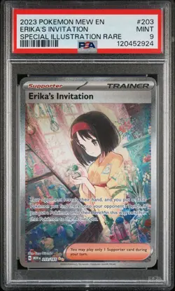 2023 POKEMON MEW EN-151 SPECIAL ILLUSTRATION RARE #203 ERIKA'S INVITATION PSA 9 - Image 1