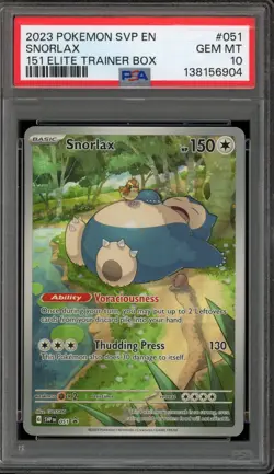 Pokemon Snorlax 151 MEW EN ETB Promo SVP EN 051 PSA 10 Gem Mint - Image 1