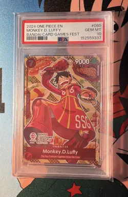 Monkey.D.Luffy (Bandai Card Games Fest 24-25) P-080 One Piece Promotion PSA 10 - Image 1