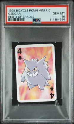 1999 BICYCLE POKEMON MINI PLAYING CARDS RED DECK 4 OF SPADES GENGAR PSA 10 - Image 1