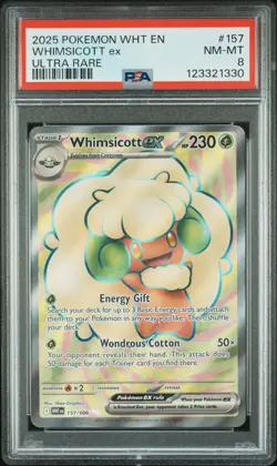 2025 POKEMON WHT EN-WHITE FLARE ULTRA RARE #157 WHIMSICOTT EX PSA 8 - Image 1