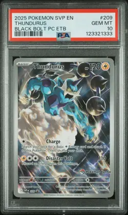 2025 POKEMON SVP BLACK BOLT POKEMON CENTER ETB PROMO #209 THUNDURUS PSA 10 - Image 1