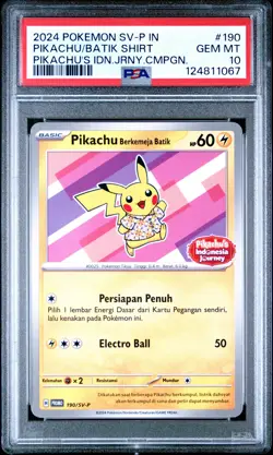 2024 POKEMON INDONESIAN SV-P PROMO #190 PIKACHU IN BATIK SHIRT PSA 10 - Image 1
