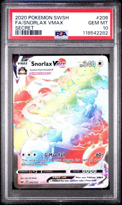 2020 POKEMON SWORD & SHIELD SECRET #206 FULL ART/SNORLAX VMAX PSA 10 - Image 1
