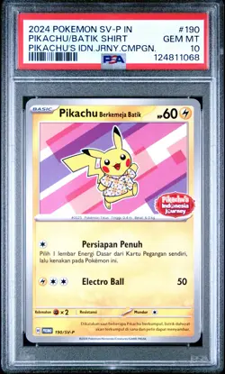 2024 POKEMON INDONESIAN SV-P PROMO #190 PIKACHU IN BATIK SHIRT PSA 10 - Image 1