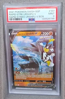 POKEMON CARD RAPID STRIKE URSHIFU V 107 BLACK STAR PROMO #107 GRADED PSA 9 MINT - Image 1