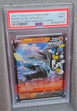 POKEMON CARD RAPID STRIKE URSHIFU V 107 BLACK STAR PROMO #107 GRADED PSA 9 MINT - Image 2