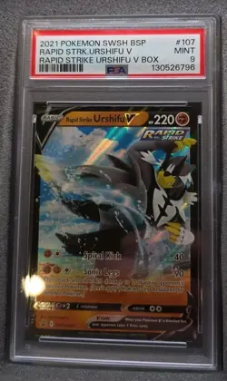POKEMON CARD RAPID STRIKE URSHIFU V 107 BLACK STAR PROMO #107 GRADED PSA 9 MINT - Image 4