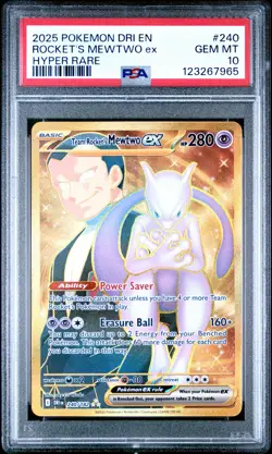 2025 POKEMON DRI EN-DESTINED RIVALS HYPER RARE TEAM ROCKET'S MEWTWO EX PSA 10 - Image 1