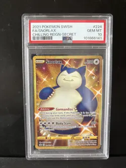 💎 PSA 10 GEM MINT 💎 SNORLAX Pokemon Chilling Reign Secret Rare Full Art #224 - Image 1