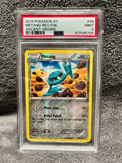 2015 Pokemon XY ~ Metang Reverse Foil ~ Ancient Origins ~ PSA Mint 9 - Image 1