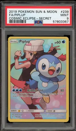 Pokemon Piplup Cosmic Eclipse Secret Rare #239 PSA 9 Mint - Image 1