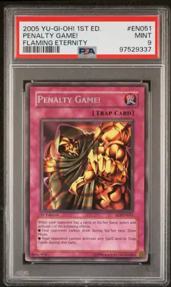 2005 YU-GI-OH! FET-FLAMING ETERNITY 1ST ED #EN051 PENALTY GAME! PSA 9 - Image 1