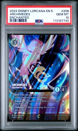 2024 DISNEY LORCANA EN 5-SHIMMERING SKIES ARCHIMEDES - ELECTRIFIED OWL PSA 10 - Image 1