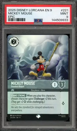 Disney Lorcana Mickey Mouse Standard Bearer Fabled Epic #221 PSA 9 Mint - Image 1