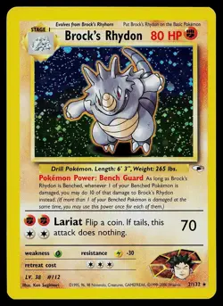 Pokemon Card - Brock's Rhydon Gym Heroes 2/132 Holo Rare - Image 1