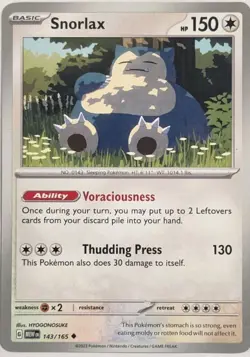 Official Pokemon 2023 Snorlax 143/165 Sv: Scarlet & Violet Trading Card - Image 1