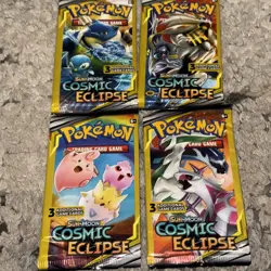🔥POKEMON Sun & Moon COSMIC ECLIPSE 3 Card Mini Booster Packs Pack Art Set 2019 - Image 1