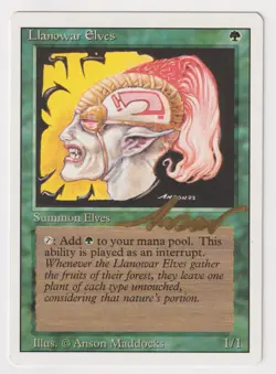 Gold Signed Llanowar Elves LP Revised Artist Anson Maddocks 1994 WOTC MTG Magic! - Image 1