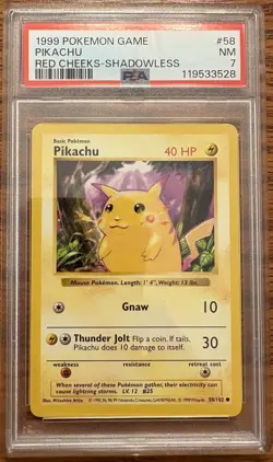 Pikachu #58/102 PSA 7 NM 1999 Pokemon Game TCG Red Cheeks Shadowless Base Set - Image 1