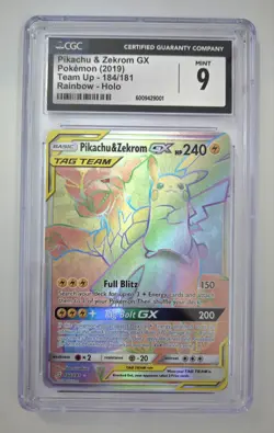 CGC 9 PIKACHU & ZEKROM GX 184/181 TEAM UP RAINBOW SUN & MOON POKEMON EQ. PSA 9 - Image 1
