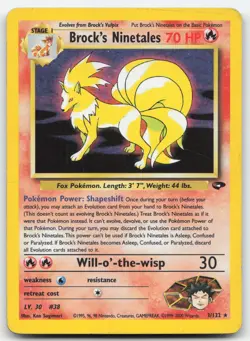 Brock's Ninetales 3 MP 132 Gym Challenge Unlimited Holo Pokemon Card TCG - Image 1