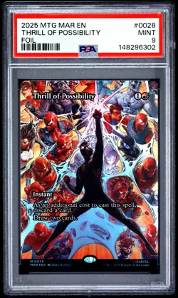 2025 MTG MARVEL'S SPIDER-MAN: SOURCE MATERIAL FOIL THRILL OF POSSIBILITY PSA 9 - Image 1