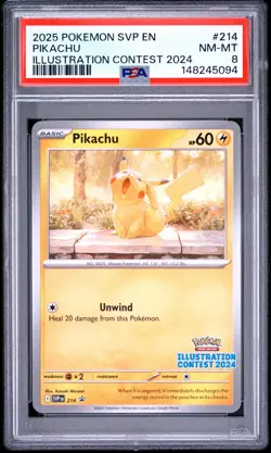 2025 POKEMON SVP EN-SV BLACK STAR PROMO ILLUSTRATION CONTEST 2024 PIKACHU PSA 8 - Image 1