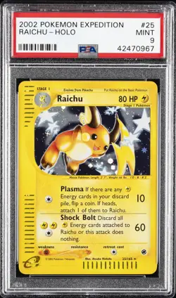 2002 POKEMON EXPEDITION #25 RAICHU-HOLO PSA 9 - Image 1